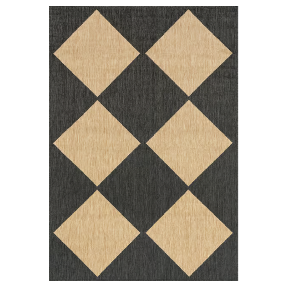 brown checkered area rug