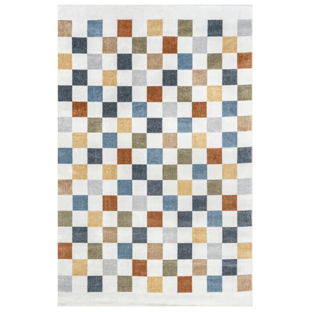 green checkered area rug