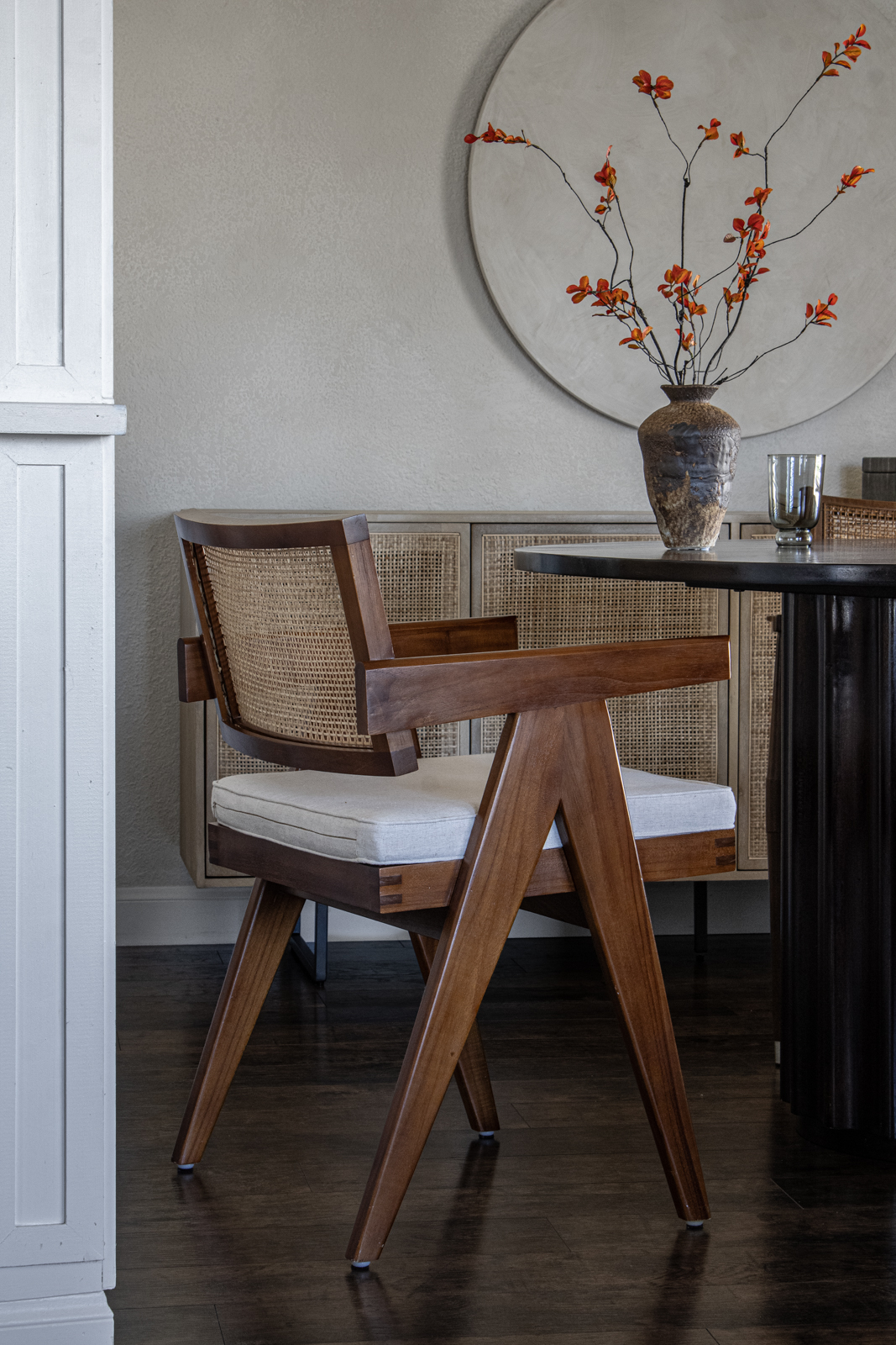 wood cane dining chairs