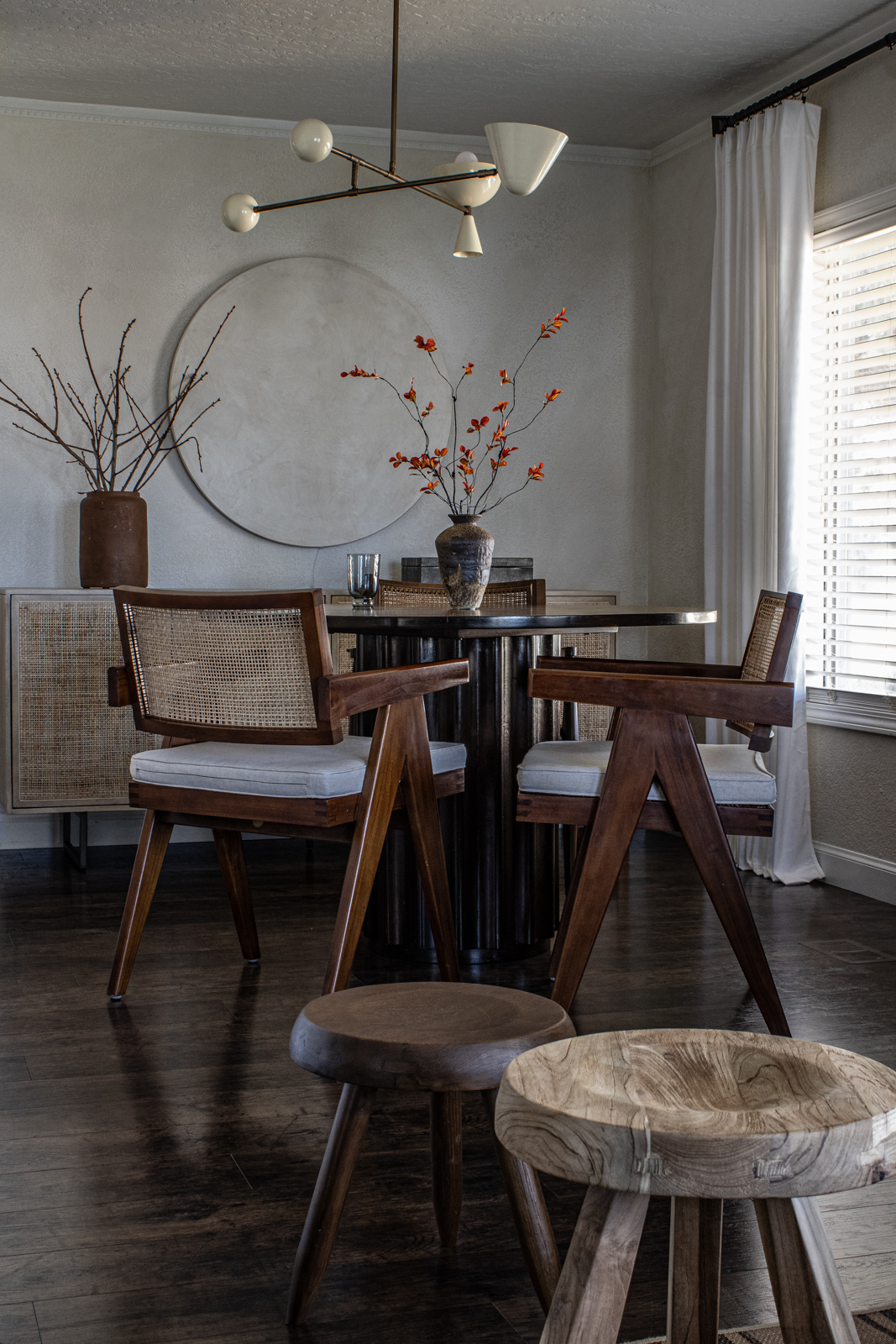 wood dining tables with black chairs
